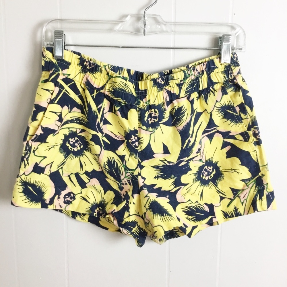 Loft Yellow & Blue Floral Linen & Cotton Shorts Size 2